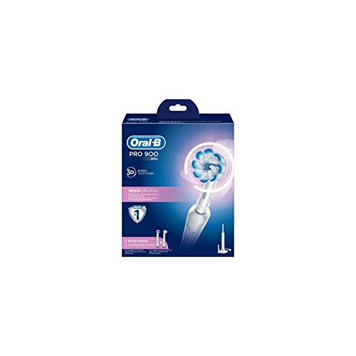 Oral-B Pro 1 900 cepillo de dientes eléctrico recargable Sensi UltraThin, 1 pieza de mano, 2 cabezales de cepillo, blanco