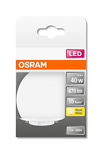 OSRAM LED STAR GX53 Bombilla LED GX53, 6W , 40W equivalente a , Ángulo de radiación 100 °, 2700 K , Blanco cálido
