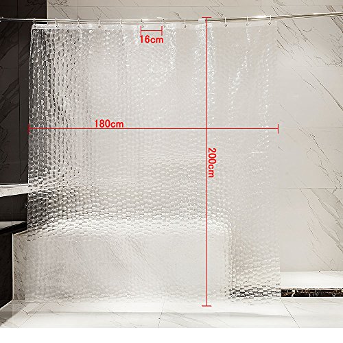 OTraki Cortina Baño 180 x 200 cm Antimoho Impermeable Cortina Ducha EVA Sin PVC 3D Cortina Bañera Semi-Transparente Lavable Shower Curtian con 12 Ganchos a Prueba de Herrumbre