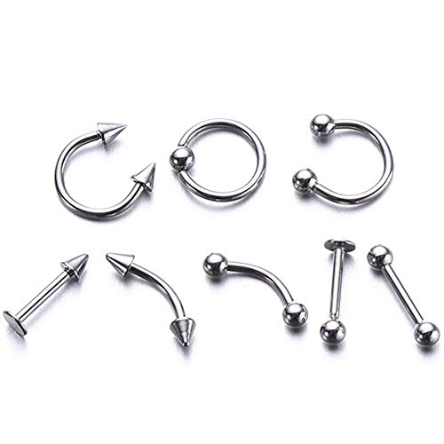 Ouken Nariz Anillo de Acero Inoxidable Cuerpo joyería Nariz Piercing Anillos de Nariz y espárragos Cuerpo Clip aro para Mujeres tabique Piercing Clip Joyas Regalo 1 Juego (8pcs) Color de Acero