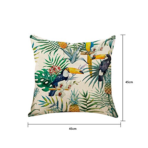 Outflower Funda de Cojín Algodón Lino Funda de Almohada Cuadradas Diseño de Hojas y Plantas Tropicales Decoración para Hogar Sofás Camas Sillas (45 x 45 cm)