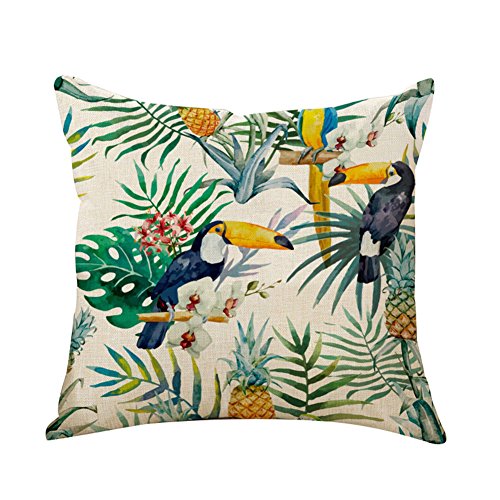 Outflower Funda de Cojín Algodón Lino Funda de Almohada Cuadradas Diseño de Hojas y Plantas Tropicales Decoración para Hogar Sofás Camas Sillas (45 x 45 cm)