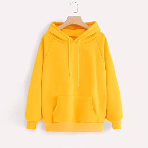 Overdose Sudadera con Capucha De Manga Larga para Mujer Sudadera con Capucha Amarilla con CordóN De Bolsillo Casual Tops Deportivos Blusa