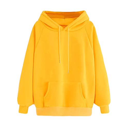 Overdose Sudadera con Capucha De Manga Larga para Mujer Sudadera con Capucha Amarilla con CordóN De Bolsillo Casual Tops Deportivos Blusa