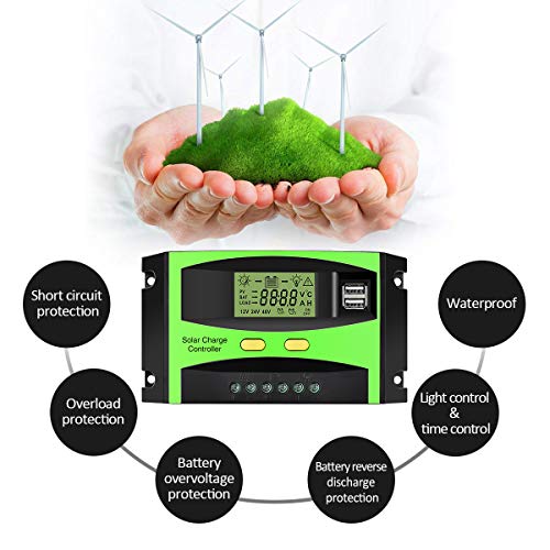 Panel Solar Controlador MOHOO Controlador Inteligente de Carga Solar 12V / 24V LCD con Puerto USB Pantalla Controlador de Carga Solar Ajuste de Temperatura