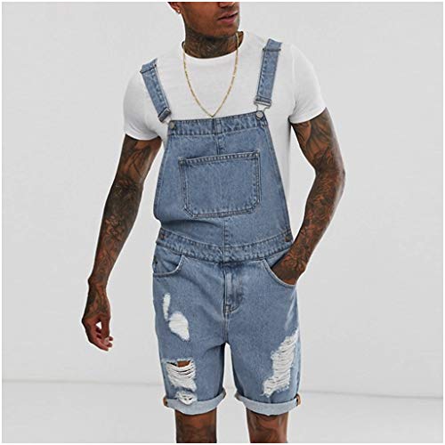 Pantalones Vaqueros Cortos de Hombres Jumpsuit Pantalones con Peto Streetwear Lavados Jeans Rotos Men Pants Deportivos Casuales Short Pantalón Corto Verano MMUJERY