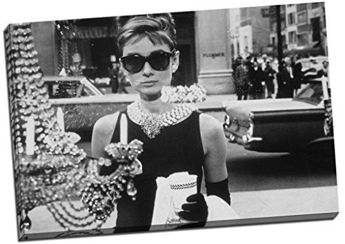 Panther Print Lienzo decorativo de Audrey Hepburn con gafas de sol, 30 x 40,64 cm, tamaño grande, color blanco y negro