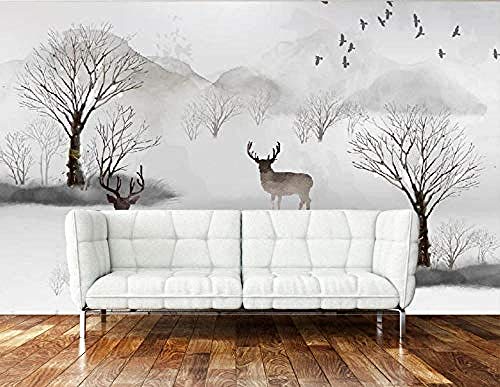 Papel pintado moderno de los pájaros del vuelo del árbol del bosque del alce para los murales de las Pared Pintado Decoración dormitorio Fotomural sala sofá mural dormitorio background-350cm×256cm