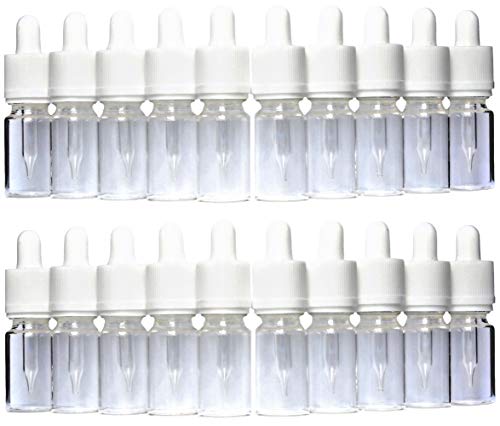 Paquete de 20 botellas cuentagotas de cristal transparente de 10 ml con pipetas – se pueden utilizar para aceites esenciales, aceites de aromaterapia, productos de belleza y muchos más