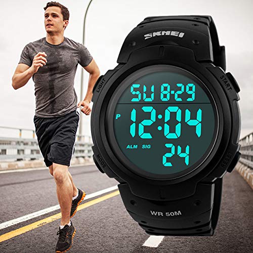 Para la práctica de deportes de los relojes digitales - al aire libre impermeable Deporte Reloj con alarma, Big Face Military muñeca relojes con retroiluminación LED para running hombres - Negro VDSOW