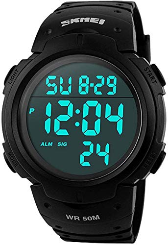 Para la práctica de deportes de los relojes digitales - al aire libre impermeable Deporte Reloj con alarma, Big Face Military muñeca relojes con retroiluminación LED para running hombres - Negro VDSOW