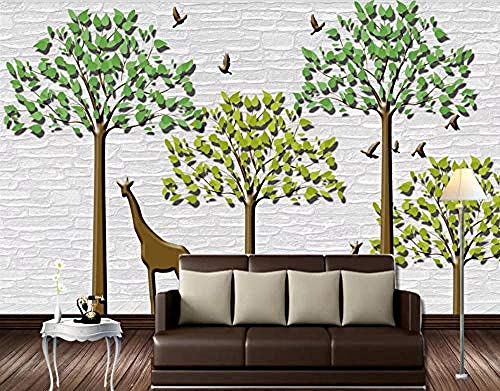 Pared de ladrillo moderna de los pájaros del vuelo de los árboles del extracto de los alces para los Pared Pintado Decoración dormitorio Fotomural sala sofá mural dormitorio background-350cm×256cm