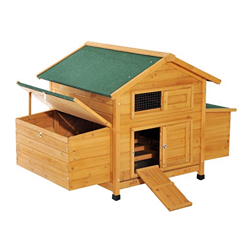 Pawhut Gallinero Grande de Madera Abeto con Bandeja para Excrementos Capacidad 4-6 Gallinas 150x100x96.5cm Resistente al Agua