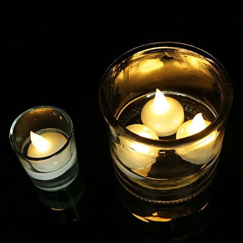 PChero Velas impermeables sin llama Intermitente a batería Luces de té flotantes para bodas Fiestas de cumpleaños, Baño, Bañera de hidromasaje, Spa, Piscina, Estanque [Blanco cálido]