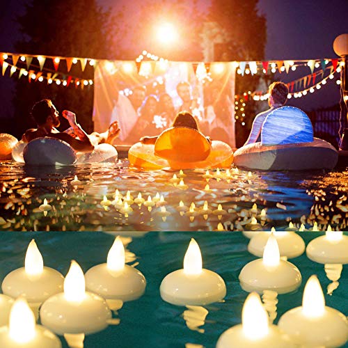 PChero Velas impermeables sin llama Intermitente a batería Luces de té flotantes para bodas Fiestas de cumpleaños, Baño, Bañera de hidromasaje, Spa, Piscina, Estanque [Blanco cálido]