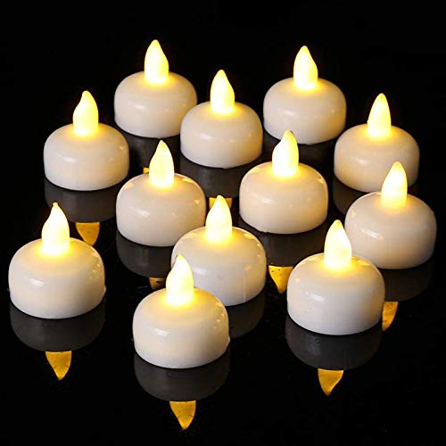 PChero Velas impermeables sin llama Intermitente a batería Luces de té flotantes para bodas Fiestas de cumpleaños, Baño, Bañera de hidromasaje, Spa, Piscina, Estanque [Blanco cálido]