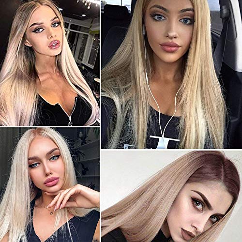 Peluca Rubia Para Mujeres Ombre Sedosa Peluca de Pelo Largo Liso Línea Natural Parte Media 22 Pulgadas Peluca Sintética Para Mujeres Fiesta Halloween Disfraz