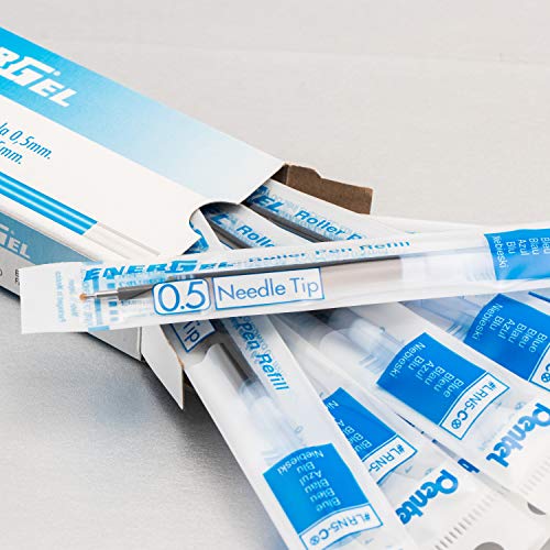 Pentel LRN5-C Energel - Lote de 12 cartuchos de tinta de recambio para bolígrafos Pentel Energel BLN75, BLN105 y BL625 (punta aguja 0.5 mm), color azul