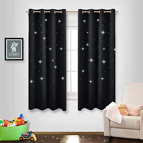 PENVEAT 1 Panel Summer Fashio Star Blackout Curtain Japanese Hook up Drape For Party Decoration Kitchen Home Bedroom, Black, W132 x L241cm 1PC, Ojal