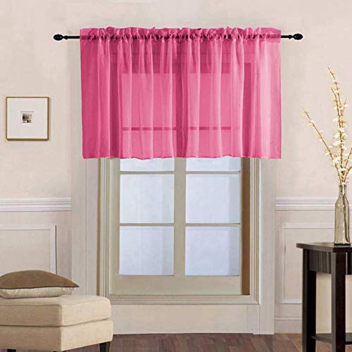 PENVEAT 1 Piece Rod Pocket Pure Color Sheer Short Curtains Valance Tie For Small Window Voile Drapes Roman Tulle Kitchen Cafe DL184B,Color 4,W100cm-L50cm,Rod Pocket