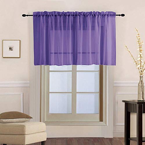 PENVEAT 1 Piece Rod Pocket Pure Color Sheer Short Curtains Valance Tie For Small Window Voile Drapes Roman Tulle Kitchen Cafe DL184B,Color 4,W100cm-L50cm,Rod Pocket