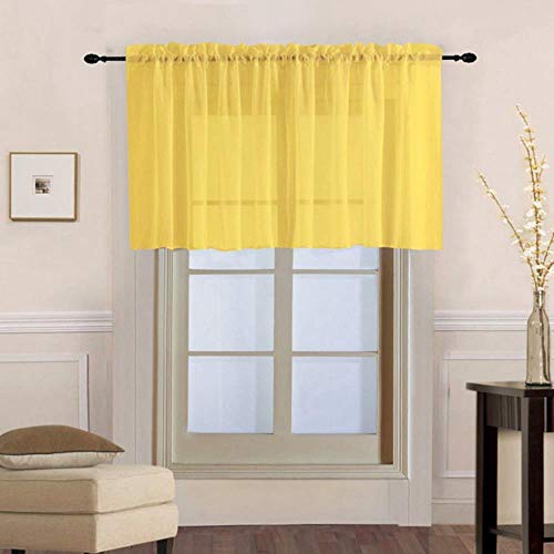 PENVEAT 1 Piece Rod Pocket Pure Color Sheer Short Curtains Valance Tie For Small Window Voile Drapes Roman Tulle Kitchen Cafe DL184B,Color 4,W100cm-L50cm,Rod Pocket