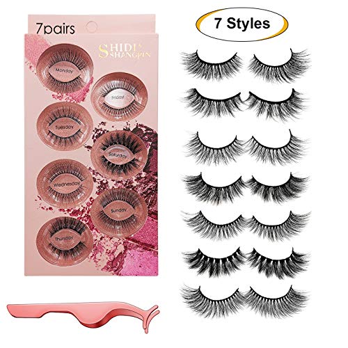 Pestañas Postizas 7 estilos - pestañas profesionales reutilizables para todos los ojos, pestañas Faux Mink 3D gruesas hechas a mano naturales con clip de pestañas de precisión gratis (7 pares)