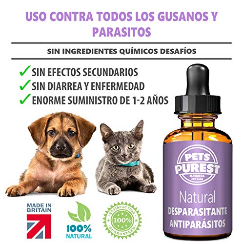 Pets Purest Desparasitante antiparasitario 100% natural para perros, gatos, aves, conejos y mascotas Elimina todos los gusanos lombrices intestinales anquilostomas gusano látigo 1-2 años de suministro