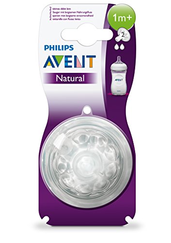 Philips Avent Natural SCF652/27 - Tetina para biberón, Silicona, flujo lento con 1 agujero, 1m+, paquete de 2