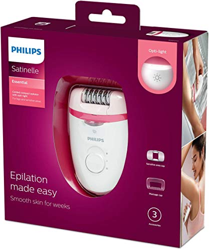 Philips Satinelle Essential - Depiladora (Rosa, Blanco, 15 V, Ergonómico)