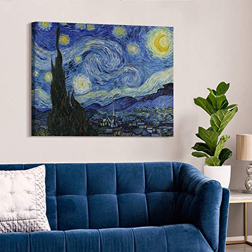 PICANOVA – Vincent Van Gogh Starry Night 100x75cm – Cuadro sobre Lienzo – Impresión En Lienzo Montado sobre Marco De Madera (2cm) – Disponible En Varios Tamaños