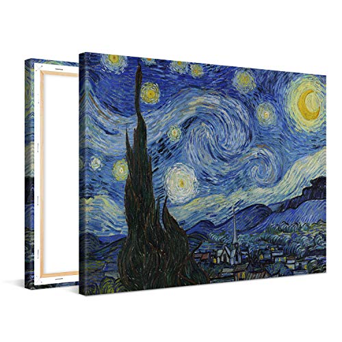 PICANOVA – Vincent Van Gogh Starry Night 100x75cm – Cuadro sobre Lienzo – Impresión En Lienzo Montado sobre Marco De Madera (2cm) – Disponible En Varios Tamaños