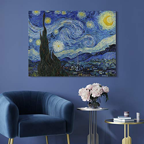 PICANOVA – Vincent Van Gogh Starry Night 100x75cm – Cuadro sobre Lienzo – Impresión En Lienzo Montado sobre Marco De Madera (2cm) – Disponible En Varios Tamaños