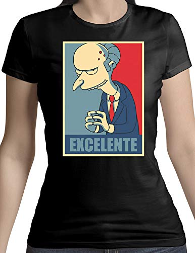 PICOZAPATO Camiseta Mujer | Camiseta Sr Burns Excelente | Camiseta Algodón Mujer | Diseños Exclusivos | Color Negro | Talla M