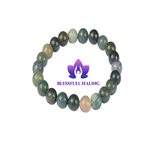 Piedra preciosa curativa de fe Reiki para ágata musgo Unisex cuentas redondas de 8 mm pulsera elástica-Blessfull Healing