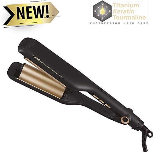 Pinza Rizadora Wavess TKT Axsom Electronics, Plancha con cerámica avanzada de Titanio con Aceite de Queratina y Turmalina. Ondulador de pelo Zig Zag, Plancha de pelo para ondas surferas