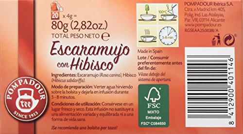 Pompadour Té Infusion Escaramujo con Hibisco - 20 bolsitas - [Pack de 5]