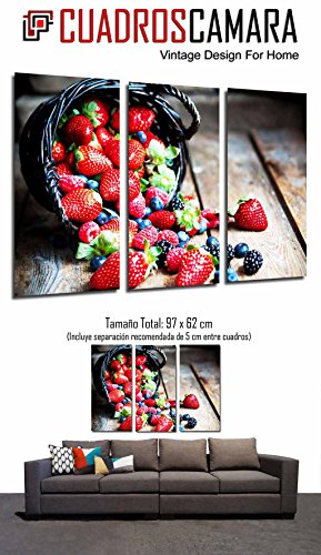 Poster Fotográfico Fruteria, Frutas Bosque Cesta, Fresas, Moras, Arandanos  Tamaño total: 97 x 62 cm XXL