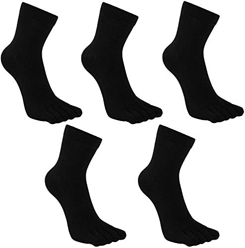 PUTUO Calcetines Dedos Hombres Negro Calcetines de Deportes de Algodón, Hombres Cinco Calcetines del dedo del pie, 44-47, 5 pares
