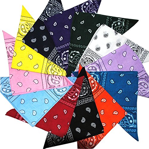 QUMAO Pañuelos Bandanas de Modelo de Paisley para Cuello/Cabeza Multicolor Múltiple para Mujer y Hombre (Pack de 12; Multicolor)