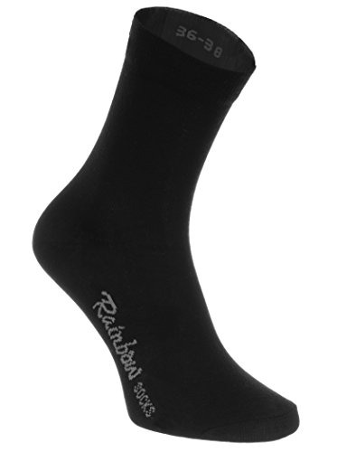 Rainbow Socks - Hombre Mujer Calcetines Colores de Algodón - 12 Pares - Negro - Talla 36-38