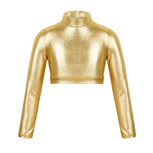 ranrann Top de Danza Ballet Manga Larga para Niña Maillot de Charol Brillante Leotardo de Gimnasia Rítmica Camiseta Deportiva Patinaje Fitness Dorado 8 Años