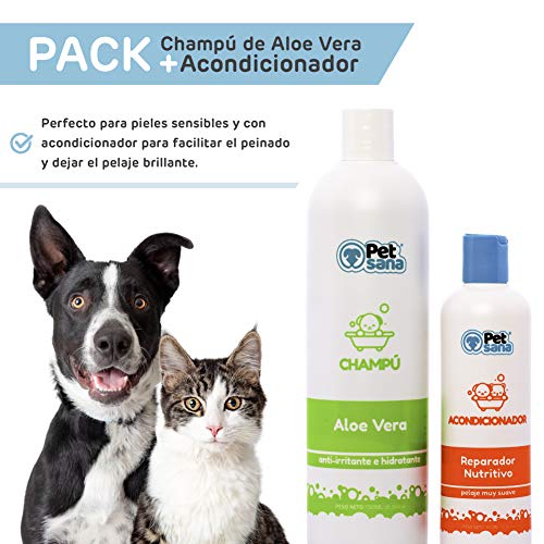 RC ocio Pack Champu Perros Aloe Vera + Acondicionador suavizante/Piel Sensible atopica champú para Combatir la Dermatitis, picores, picor, picaduras de Insectos. para Pelo Blanco, Negro y Marron