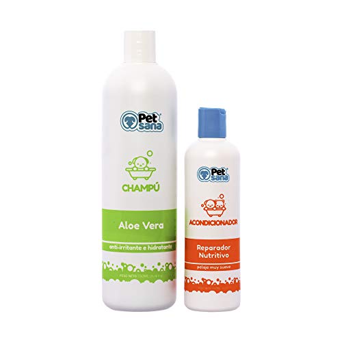 RC ocio Pack Champu Perros Aloe Vera + Acondicionador suavizante/Piel Sensible atopica champú para Combatir la Dermatitis, picores, picor, picaduras de Insectos. para Pelo Blanco, Negro y Marron