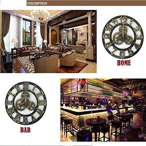 Reloj de pared 3D vintage Relojes de pared con números romanos hechos a mano Equipo industrial Decoración europea para sala de estar Restaurante Oficina Bar Cocina (Color: Plata, Tamaño: 45 cm plata