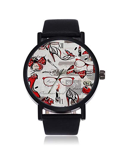 Reloj de Pulsera para Mujer con diseño de lápiz Labial y perfumes, Cuarzo, Correa de Cuero Inoxidable, Reloj Casual