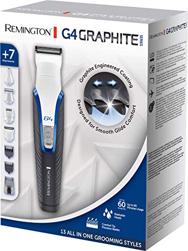 Remington G4 Graphite Series PG4000 - Recortador de Barba y Cortapelos, 7 Accesorios, Inalámbrico, Revestimiento de Grafito, para Vello Facial y de Nariz, Blanco y Negro