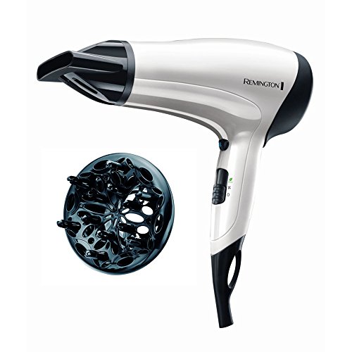 Remington Power Volume D3015 - Secador de Pelo, Secador Compacto, Difusor y Concentrador, 2000 W, Rejilla de Cerámica Iónica Antiestática, Blanco y Negro