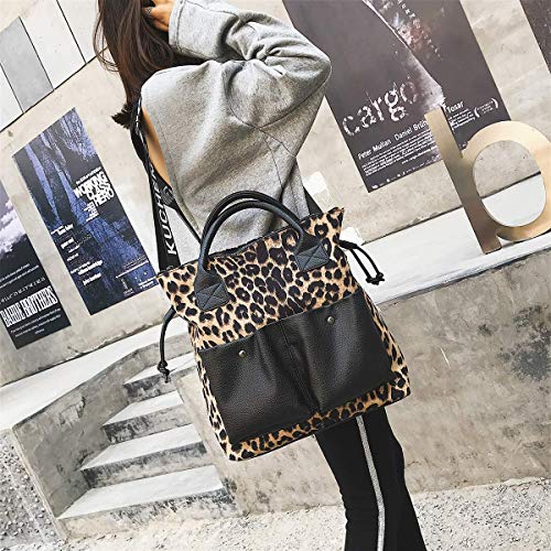 RFVBNM Elegante Leopardo Bolso de Gran Capacidad Bolso Femenino Peludo Bolso de un Solo Hombro Bolso Especial, Caqui