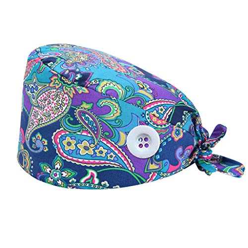 riou Gorro Quirúrgico para Hombres y Mujeres Botón Flor Corbata Algodón Gorro Quirofano Reutilizable Gorro de Cirugía para Pelo Largo Corto Gorro de Trabajo